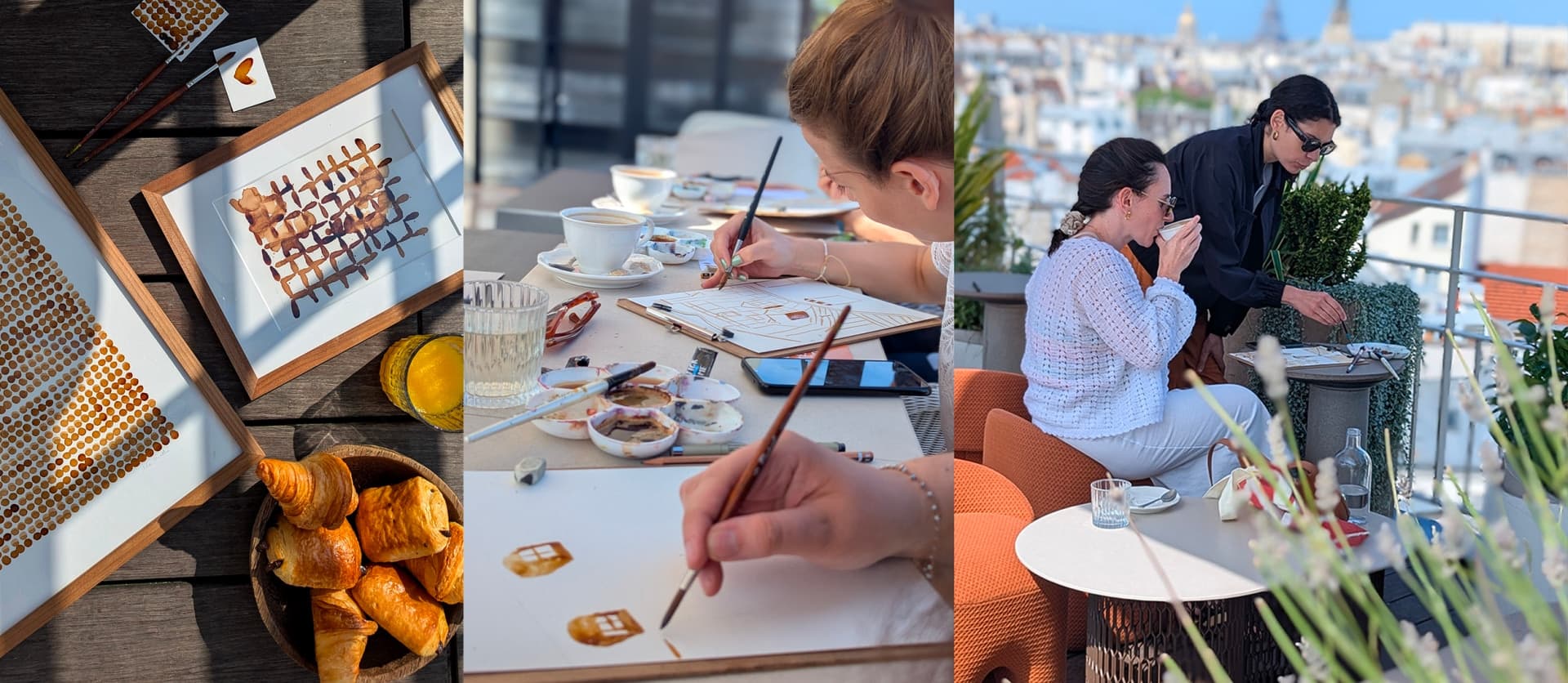Atelier artistique autour de créations réalisées au café avec vue sur Paris