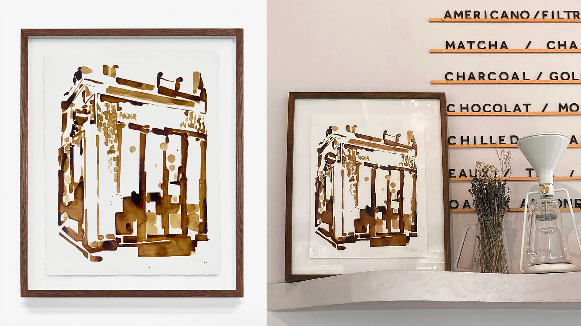 Œuvre réalisée au café - commande pour NOIR Coffee shop Paris 16